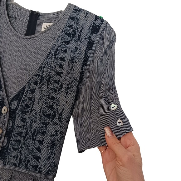 Vintage Maxi Blue Dress Tie Back Vest Crinkle Rayon MOTHER OF PEARL BUTTONS - Picture 7 of 15